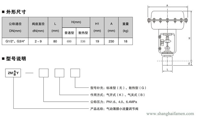 氣動(dòng)薄膜小流量調(diào)節(jié)閥尺寸